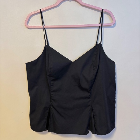 Elizabeth and James V Neck Gathered Peplum Cami Tank Top Adjustable Black XL - Picture 3 of 5